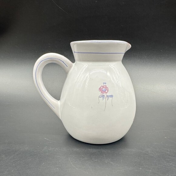 Vintage Dieulefit France PHP Art Pottery Creamer Pitcher Purple Floral Cottage - Picture 2 of 10